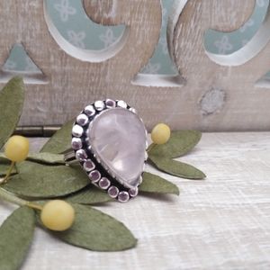 CLEAR PINK QUARTZ SILVER RING NWOT